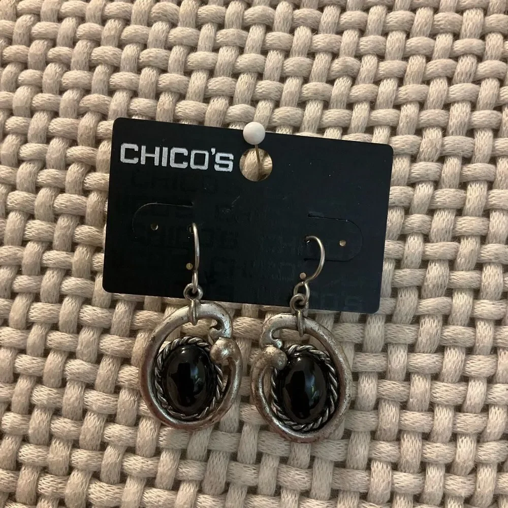 0052-Chico's Black and Silver‎ Dangle Earrings